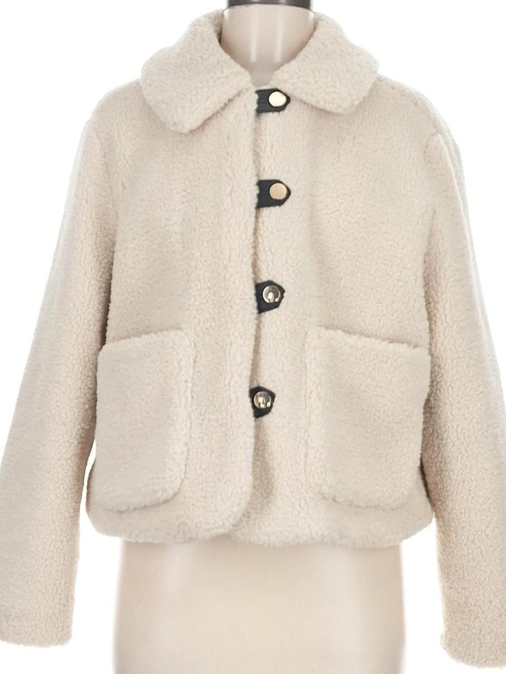 Zara Cream Sherpa Gold Button-Up Jacket